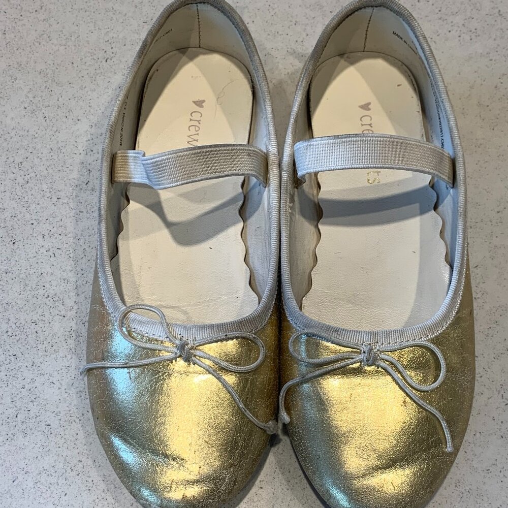 Crewcuts Girls Gold Ballet Flats with Elastic Strap — Size 13